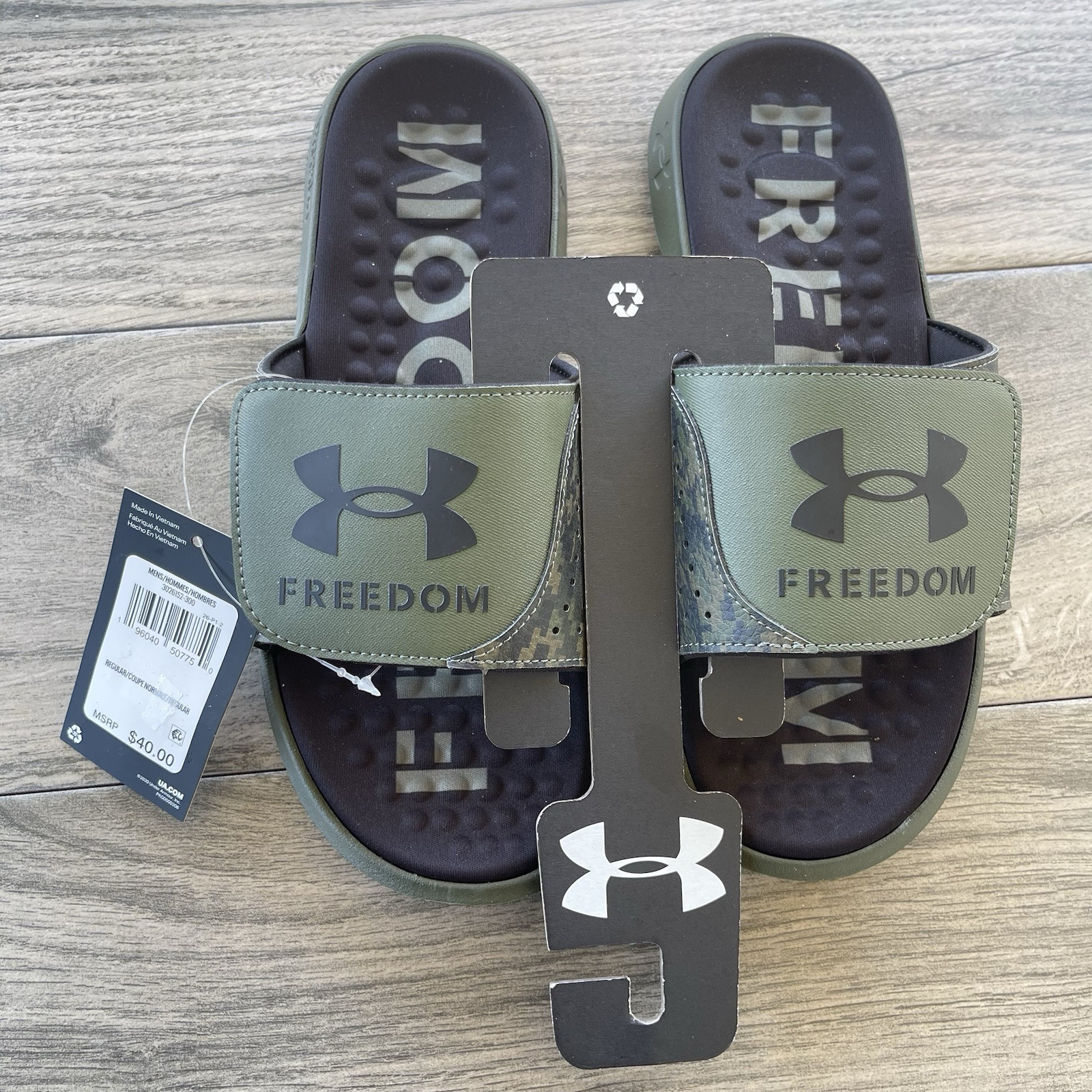 Under Armour UA Ignite Pro Slides Men 8.0 Green Camo Freedom Sandal 3026152 NEW