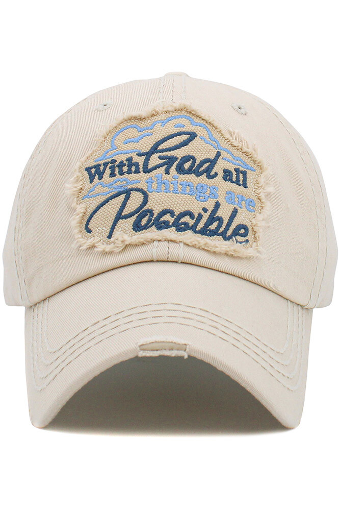 KBETHOS Women With God All Things Are Possible Distressed Cotton Baseball Cap