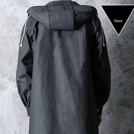 Men Black Waterproof Long Raincoat Hooded Trench Jacket Outdoor Hiking Rain Coat
