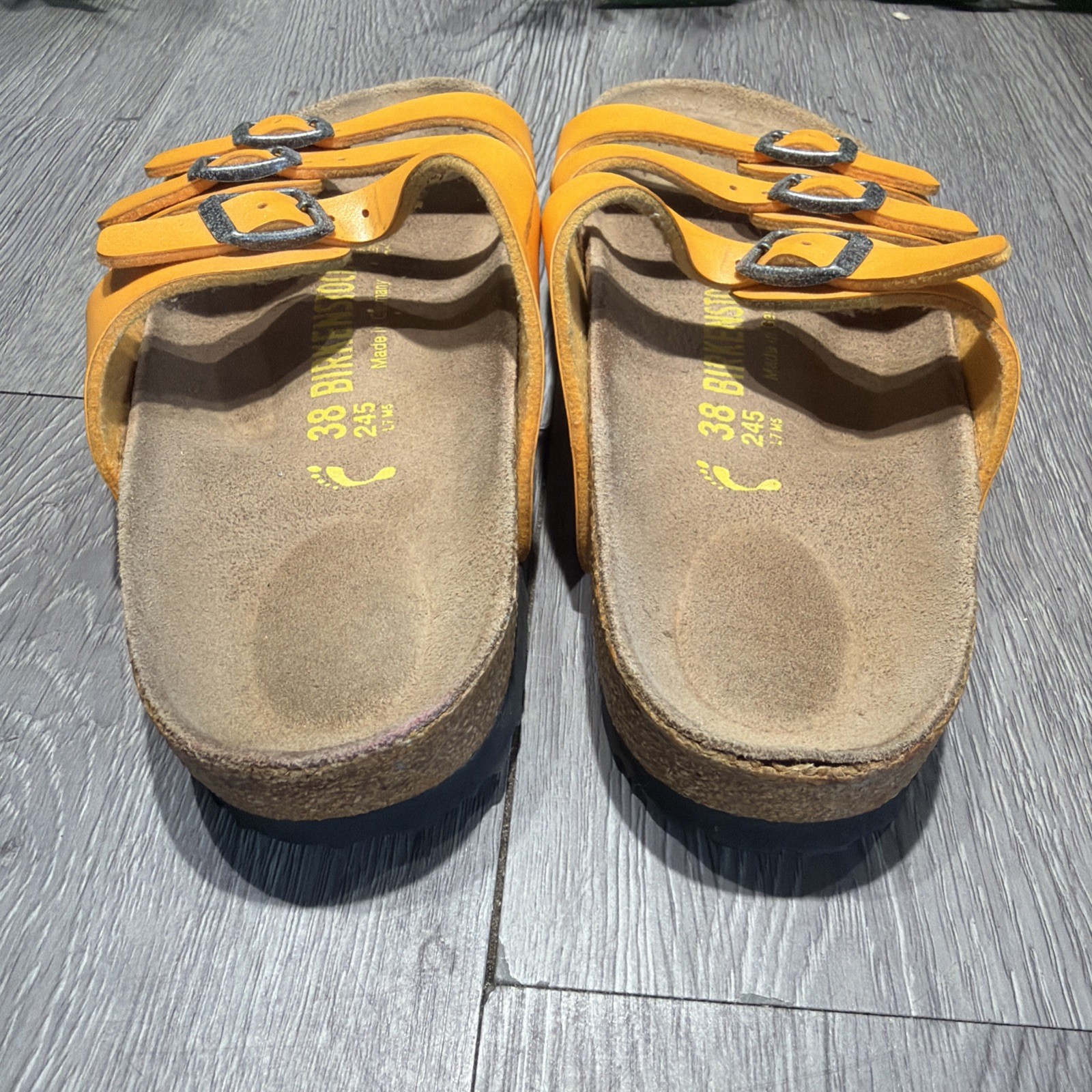 Birkenstock Florida Birko-Flor Orange 3 Strap Sandals Women 38 L7 Narrow