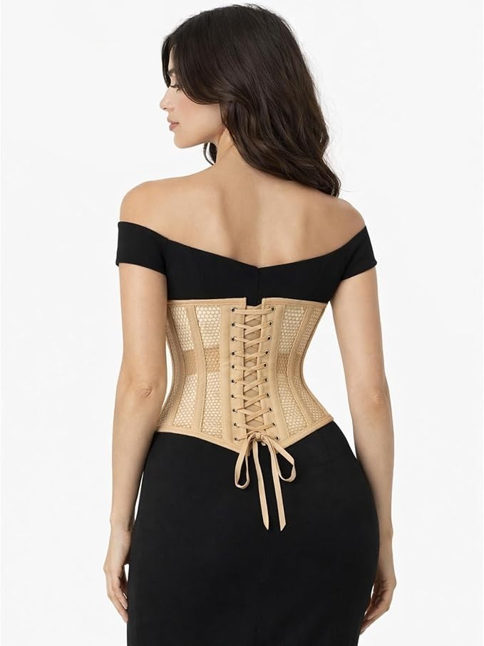 Mesh Underbust Corset Waist Trainer Steel Boned Breathable Cotton Shaper