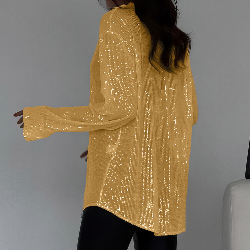 Womens Sequin Glitter Shiny Button Down Shirt Ladies Clubwear Party Tops Blouse