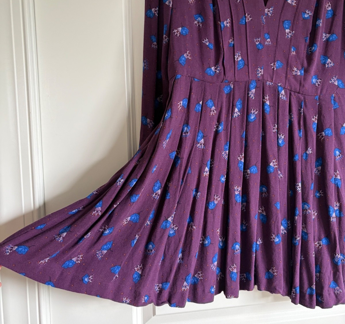 Free People Tegan Mini Dress Size 8 Bell Sleeve Purple Blue Floral Boho Babydoll