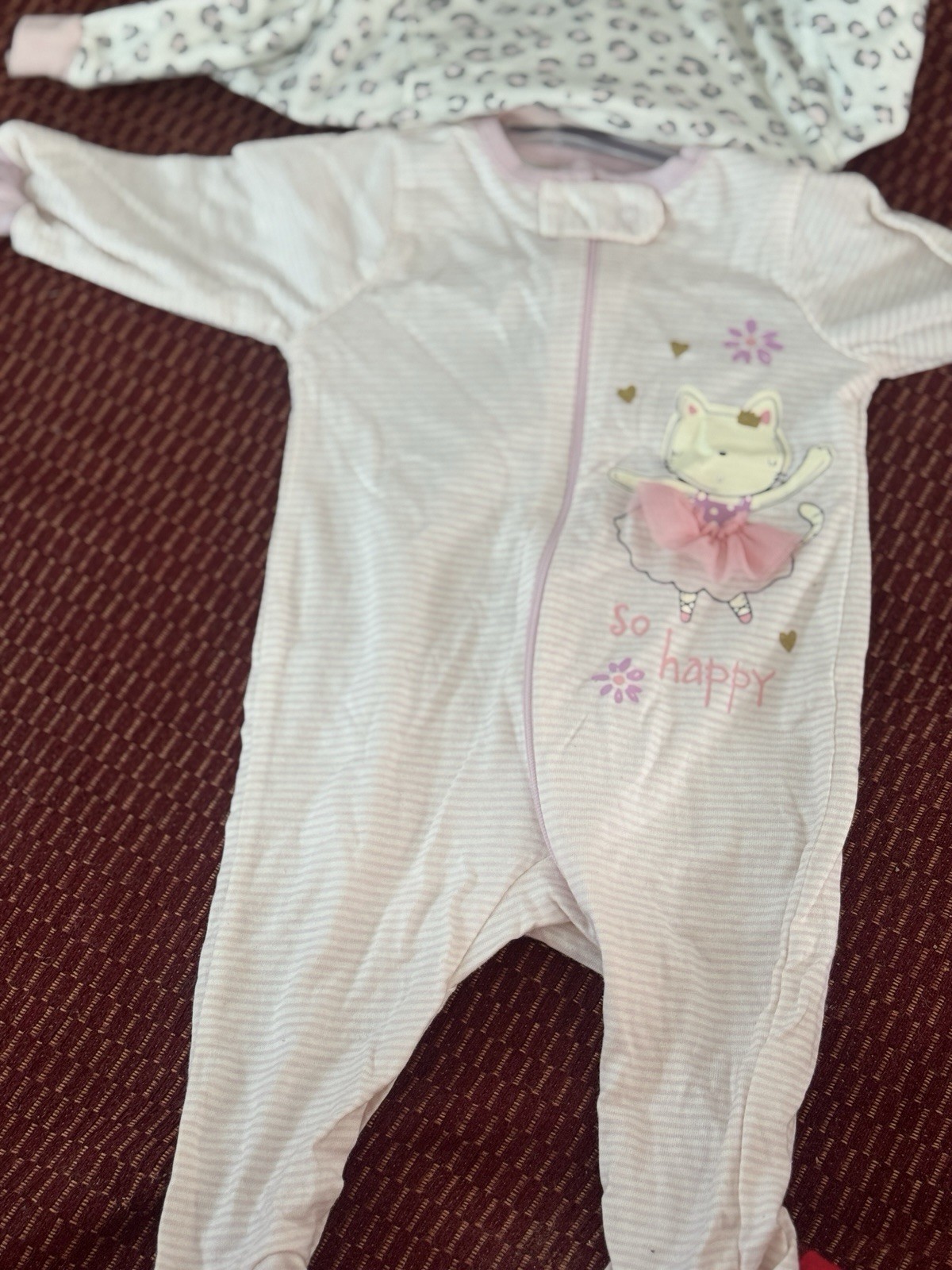 Garanimals 0-3M Girls 2pc Footed Zip Cotton Knit Sleepers Cat Animal Print