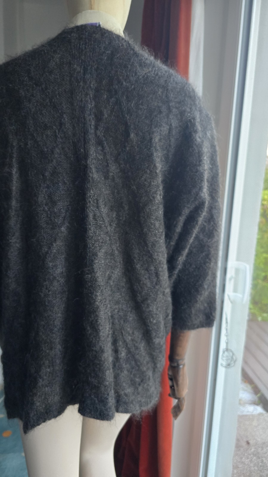 Brora Kid Mohair Charcoal Cape Cardigan 12-14 Fluffy Arty Relaxed