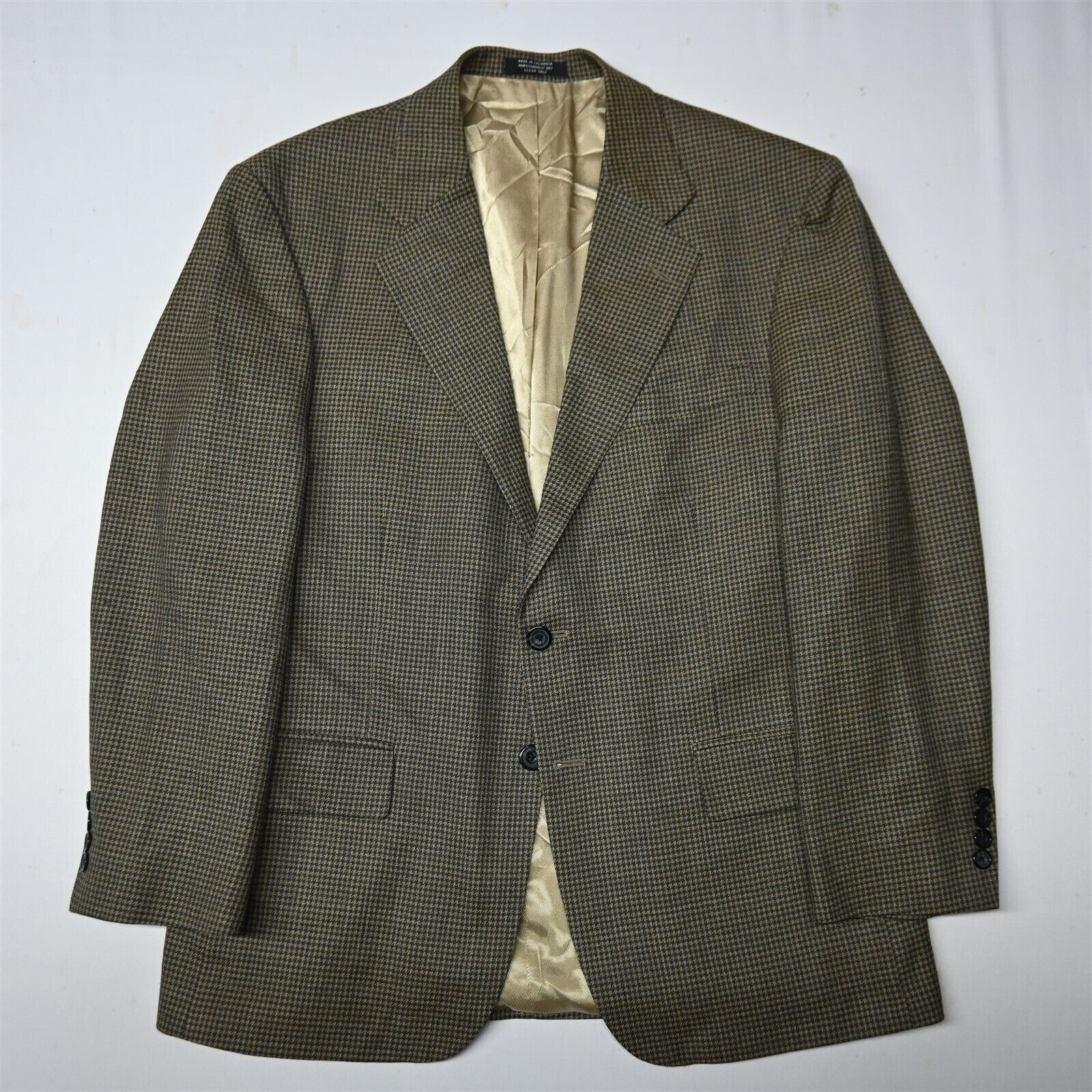 Oscar de la Renta 42S Gold Brown Houndstooth Wool Blazer Suit Jacket Sport Coat