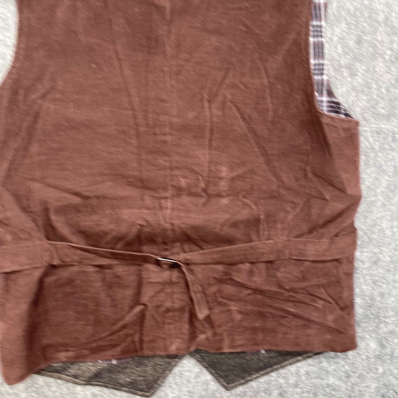 Kroon Vest Mens Medium Brown Herringbone Wool Blend Corduroy Plaid Lining