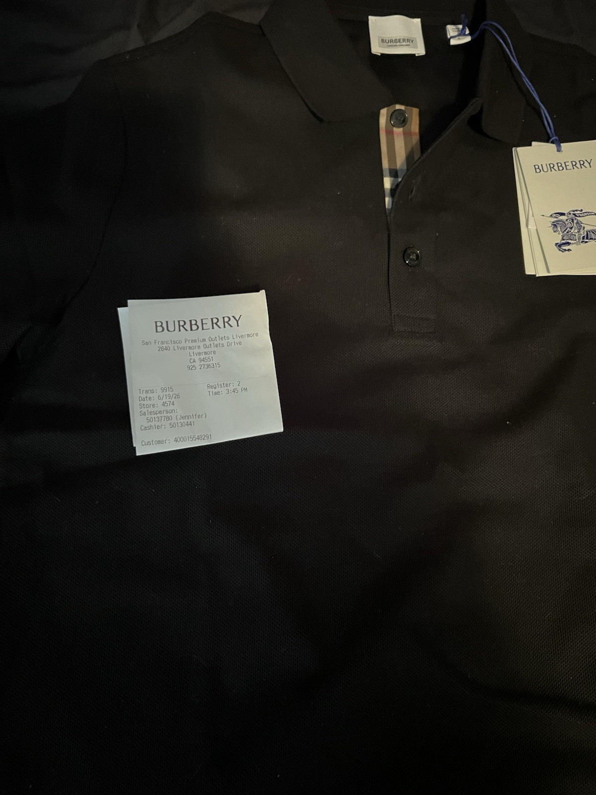 Burberry Men’s Black Solid Polo Shirt Short Sleeve Collared Button Size S