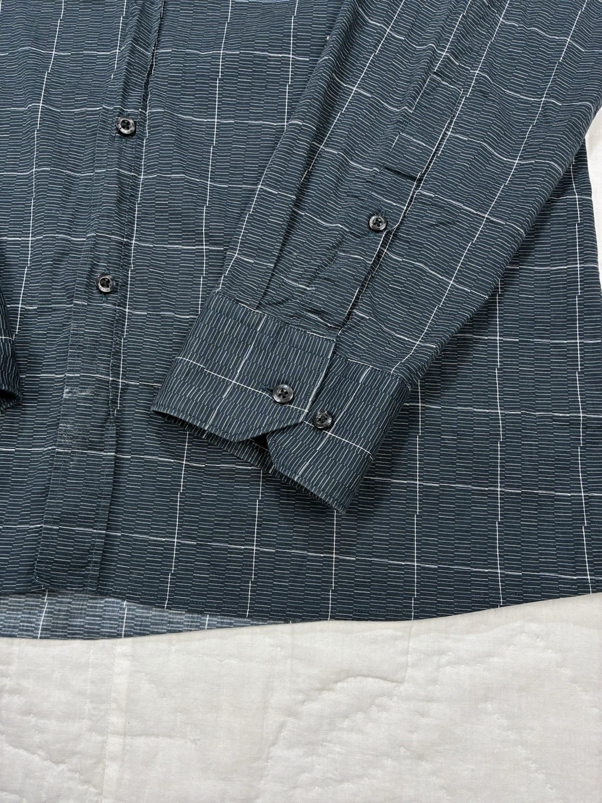 Hugo Boss Slim Fit Gray Geo Check Button Down Shirt Mens Large