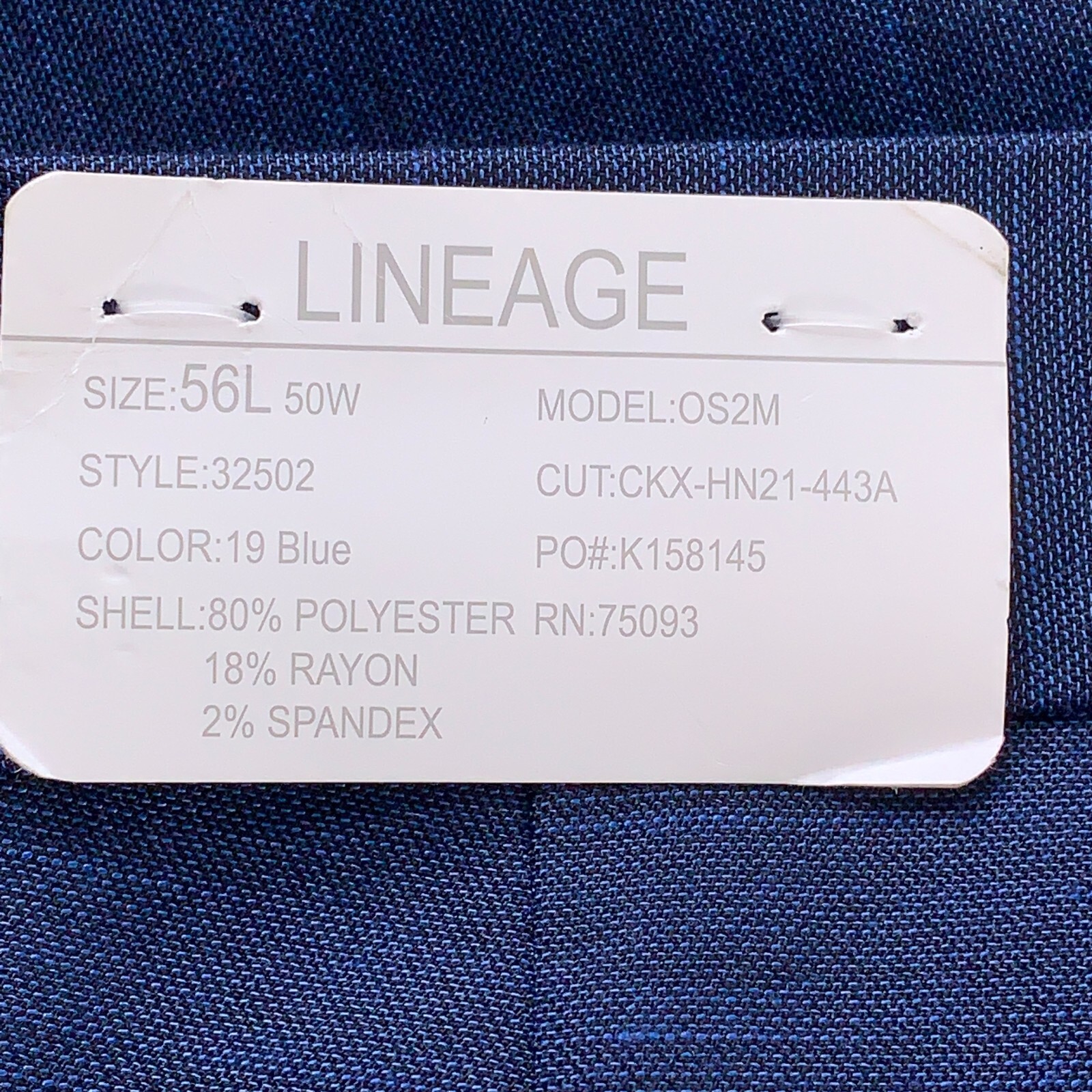 Lineage Men’s Size 50 X 38 Raw Hem Blue Flat Front Straight Leg Suit Pants NWT