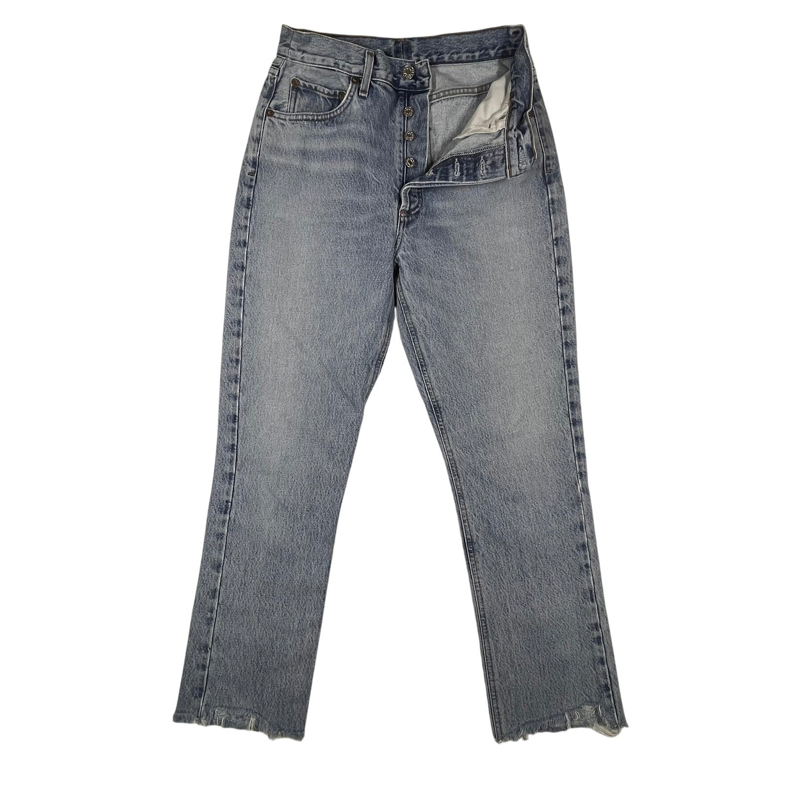 Agolde Riley High Rise Straight Crop Jeans Light Indigo Raw Hem Women’s 27×26