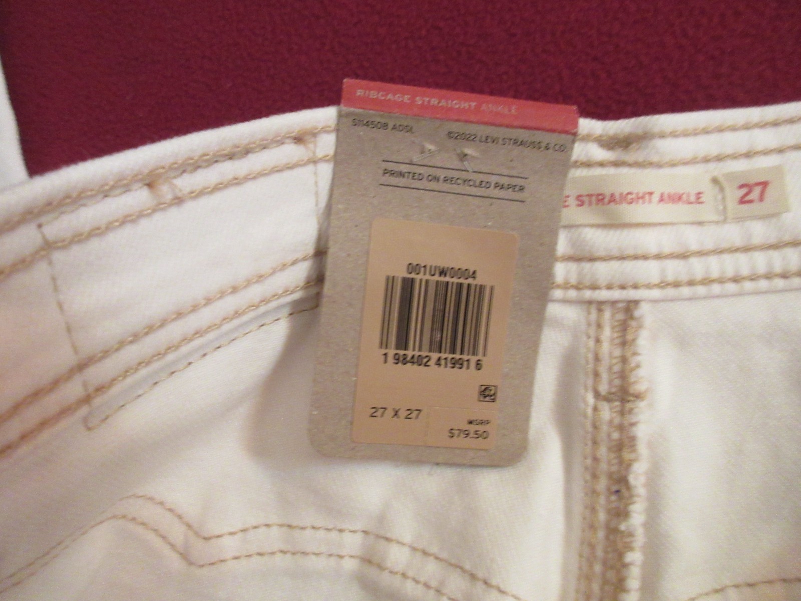 Levis Jeans Women White Denim Ribcage Straight Ankle 27”x27” New w/TGS