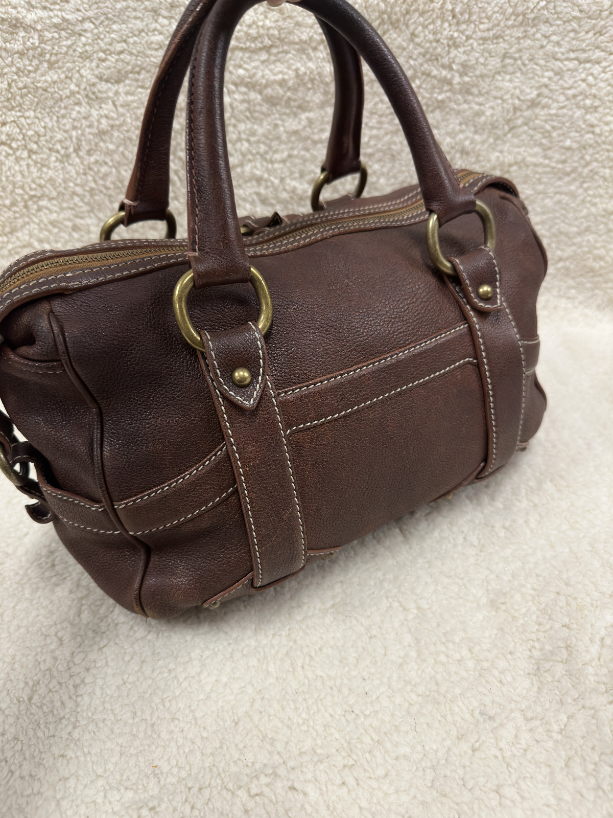 Celine Brown Leather Handbag Handle Purse Satchel Horse Buggy Logo Dust Bag Tags