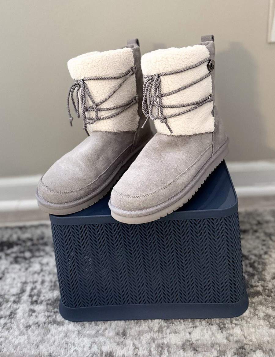 Koolaburra by UGG Tynlee Gray Suede Shearling Lined Lace-Up Mid-Calf Boot US 9