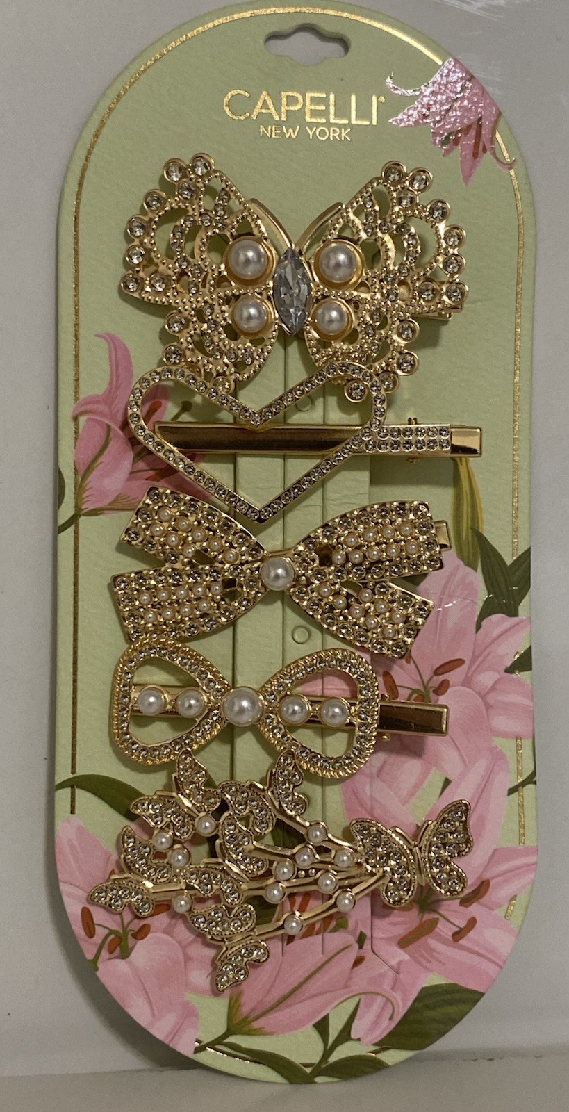 Hairpiece Set of 5 Rhinestone Faux Pearl Hair Pins-bow-butterfly-heart Design