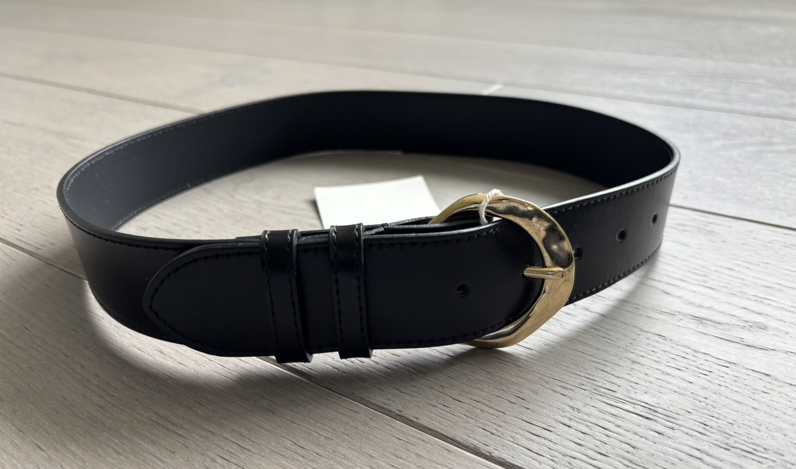 New With Tags Sezane Arthur Noir Glace Leather Belt T.75 BLACK made in Italy