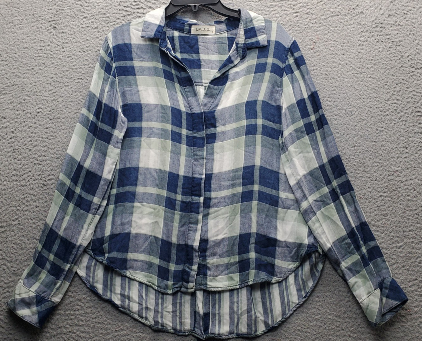 Bella Dahl Shirt Womens Small Multi Plaid Casual High Low Collared Button Up