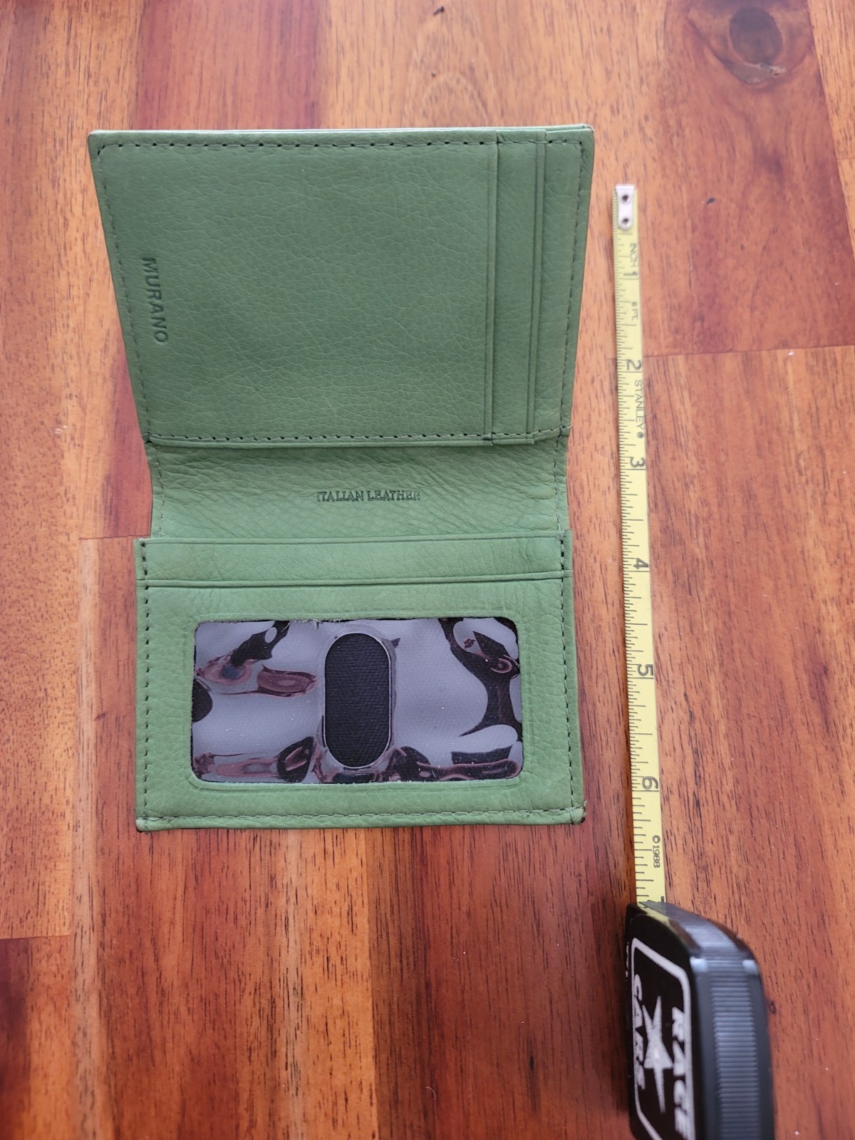 Murano Green/Black Slim, Bifold Leather Wallet for Men, ID Window, Card Slots