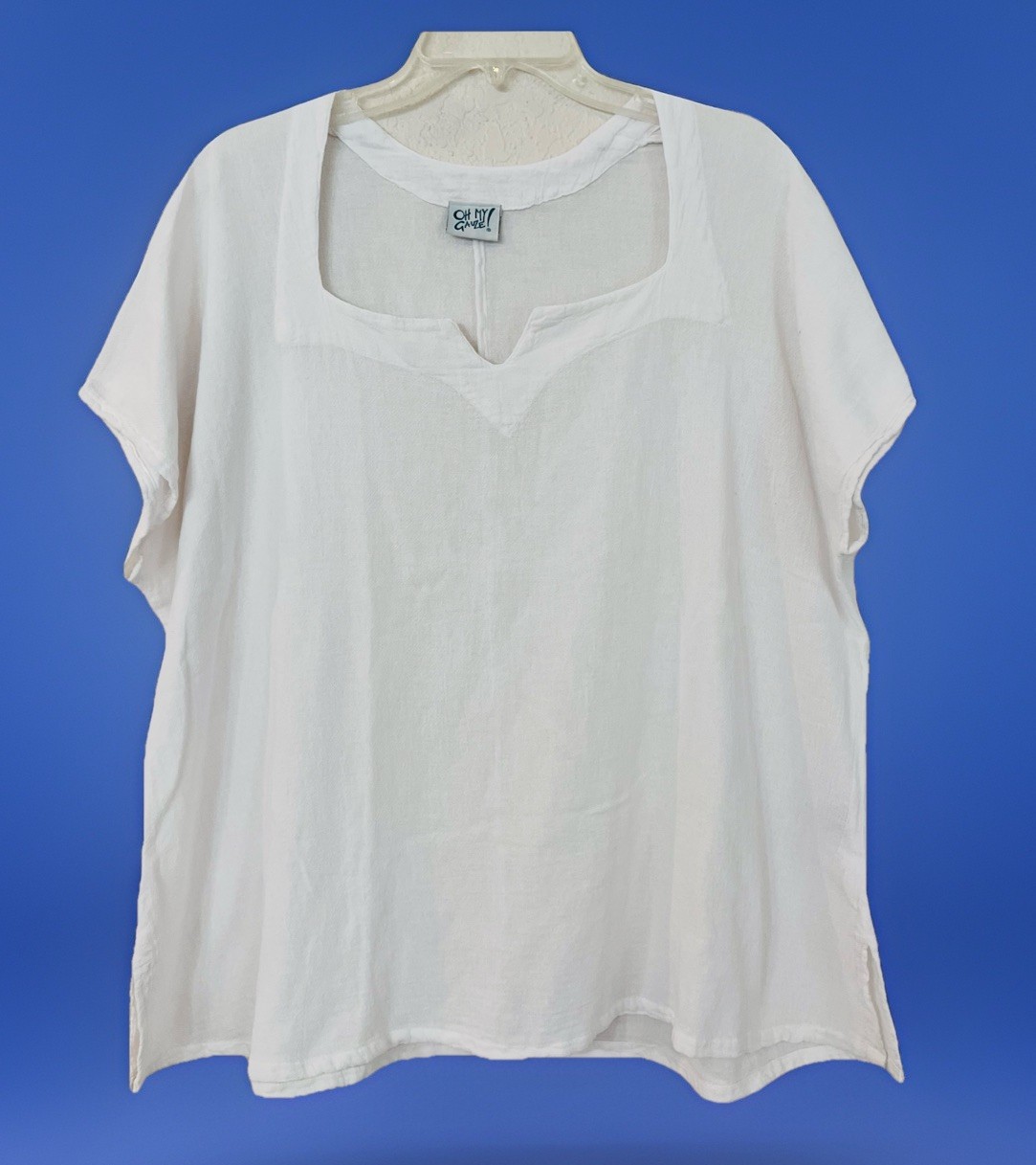 Oh My Gauze Sz 3 – 2XL White Cap Sleeve Blouse Top Notch Neck Coastal Lagenlook