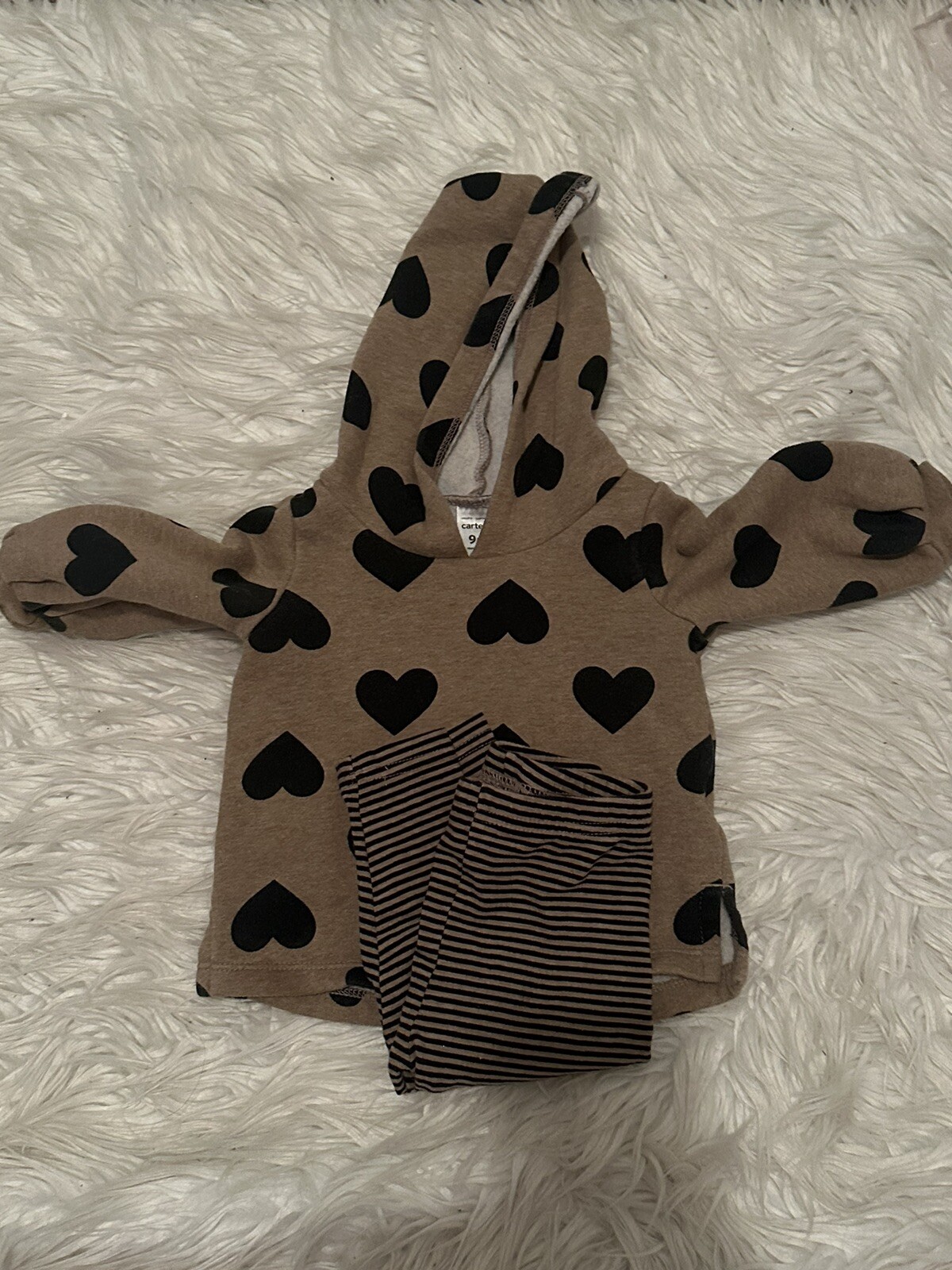 Carters Sweater Pant Set Girl Brown Hearts Size 9 Months