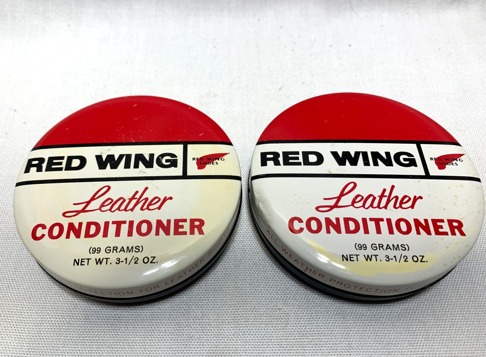 2 Vintage Tins RED WING Leather Conditioner 3 1/2 Oz Both At Least 1/2 Full