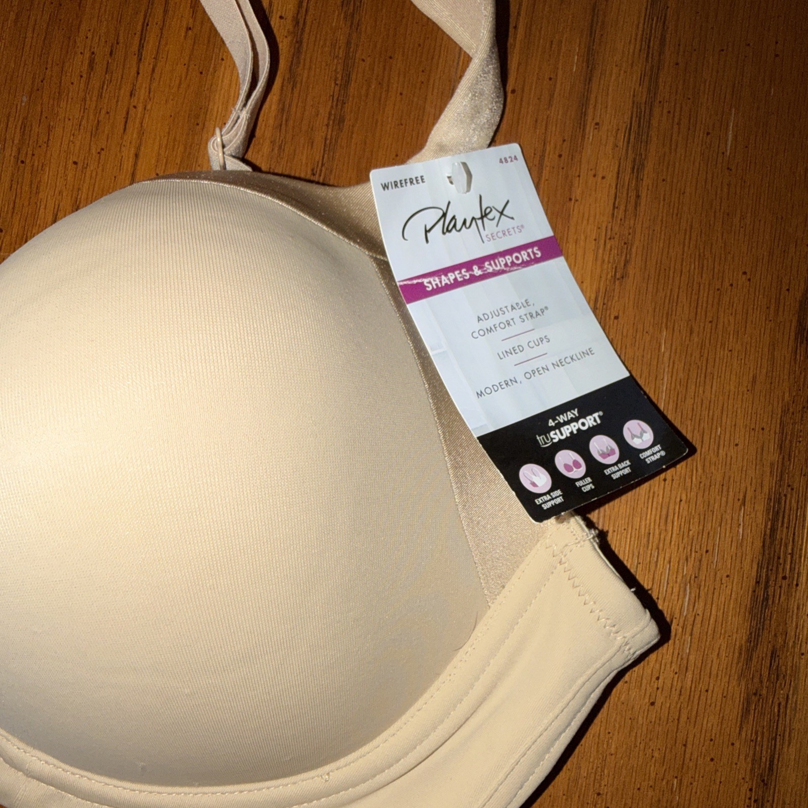 Playtex Secrets Shapes and Supports WIRE FREE Bra 4824 – Satin Nude – Size 42C