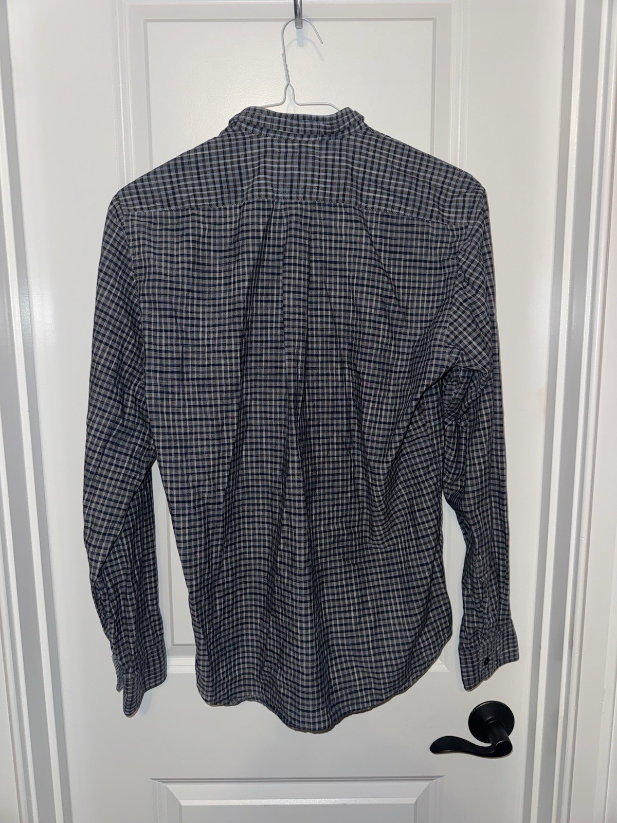 BOSS Orange Men’s M Regular Blue Gray Check Long Sleeve Point Collar Button-Up