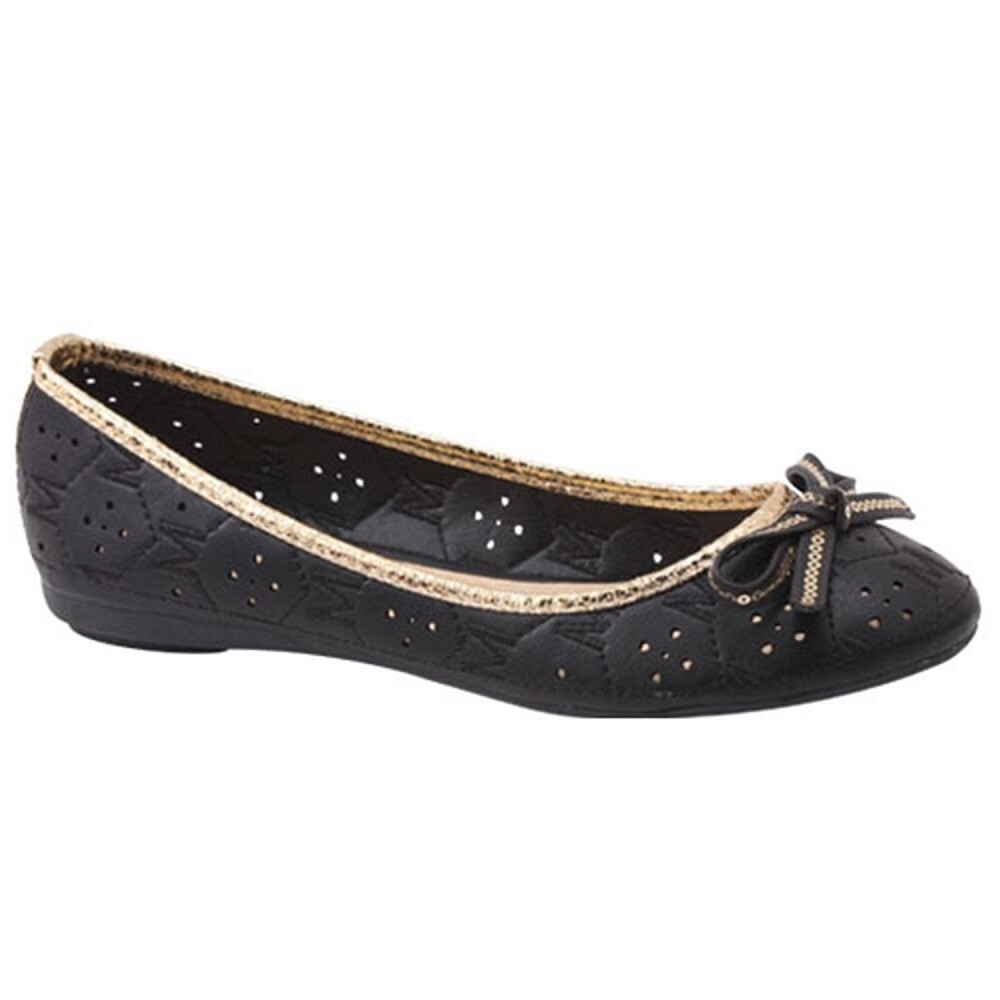 NEW Women’s Ballet Flats Stitch Gold Lining w/ Front Bow Black & White 5.5 – 10