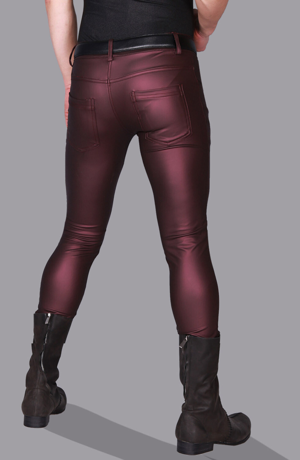 Men’s Soft PU Faux Leather Slim Fit Trousers Long Pants Stretchy Tight Leggings