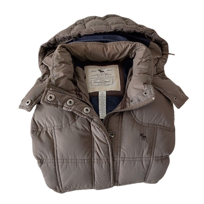 Abercrombie & Fitch Brown Quilted Puffer Jacket Hooded Y2K Gorpcore Moose Logo M