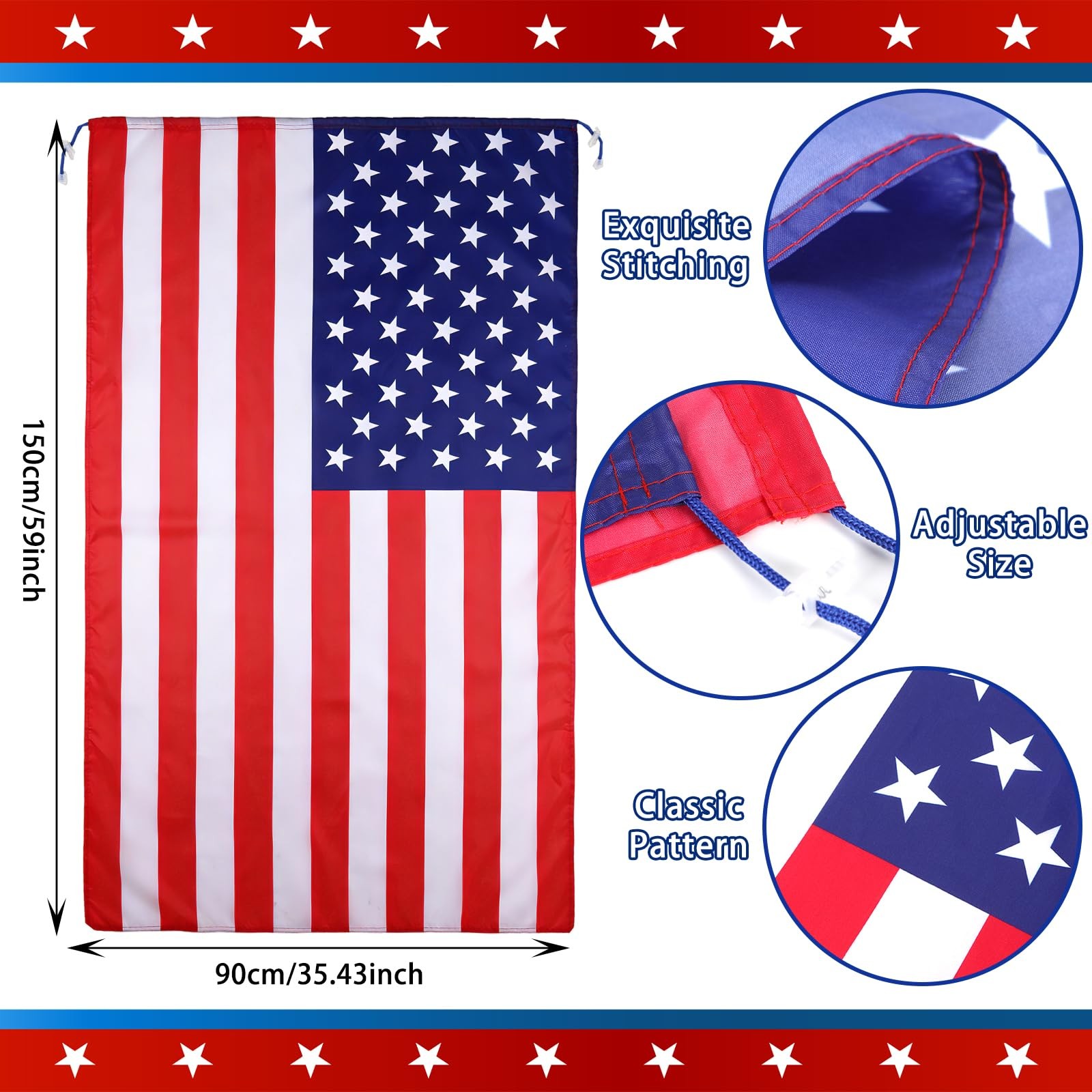 American Flag Costume Set, Patriotic USA One Size, Red, Blue, White