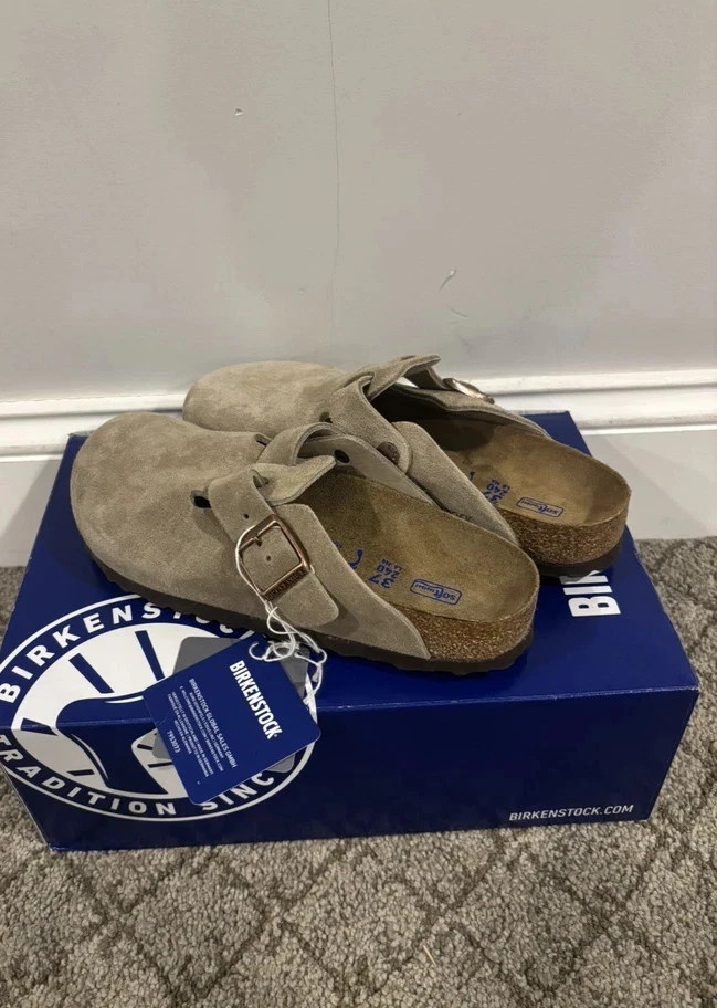 Birkenstock Boston Soft Footbed Suede Leather Clog Shoes – Taupe