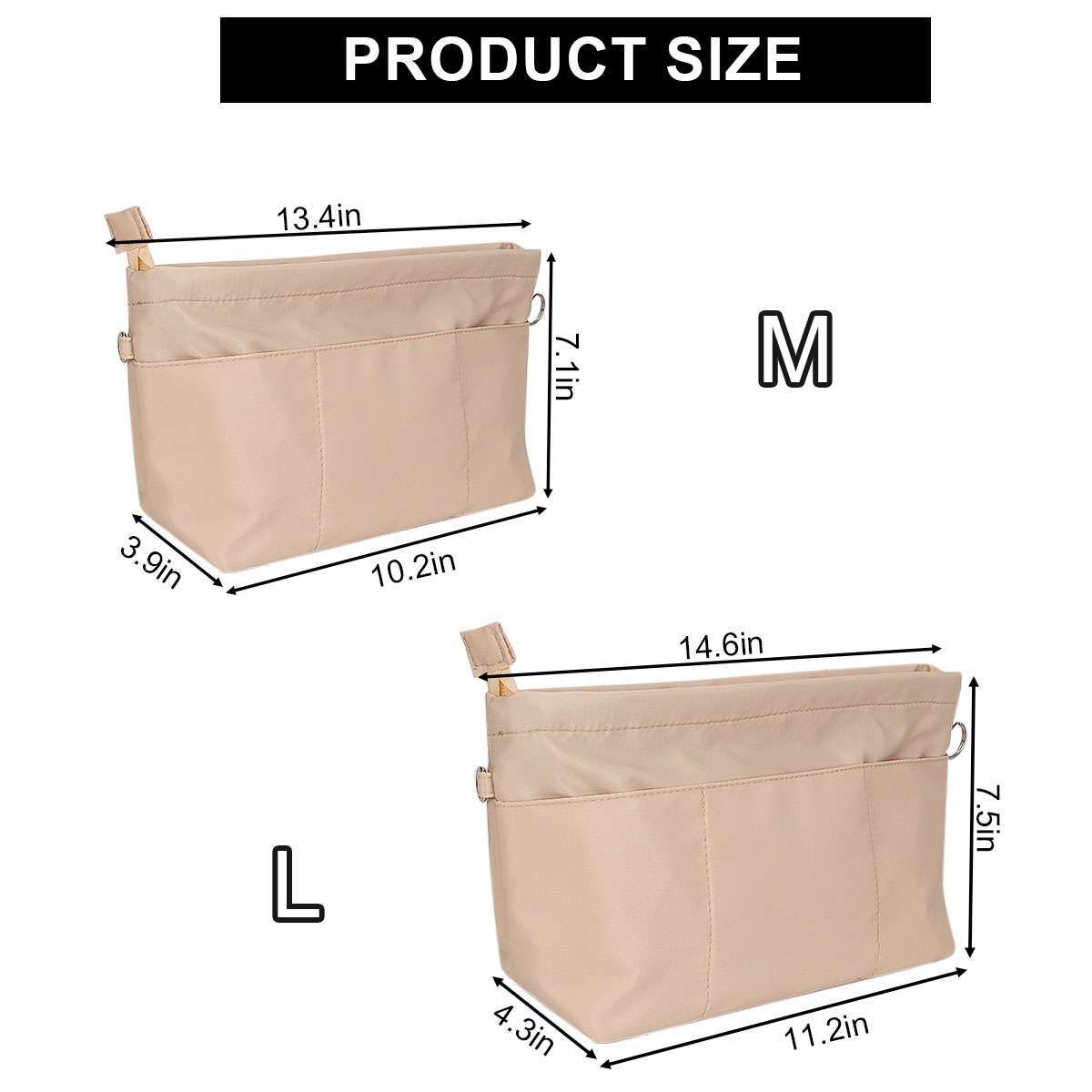 Multi Pockets Purse Organizer Insert with Zipped Top for Tote Bag Handbag Shaper