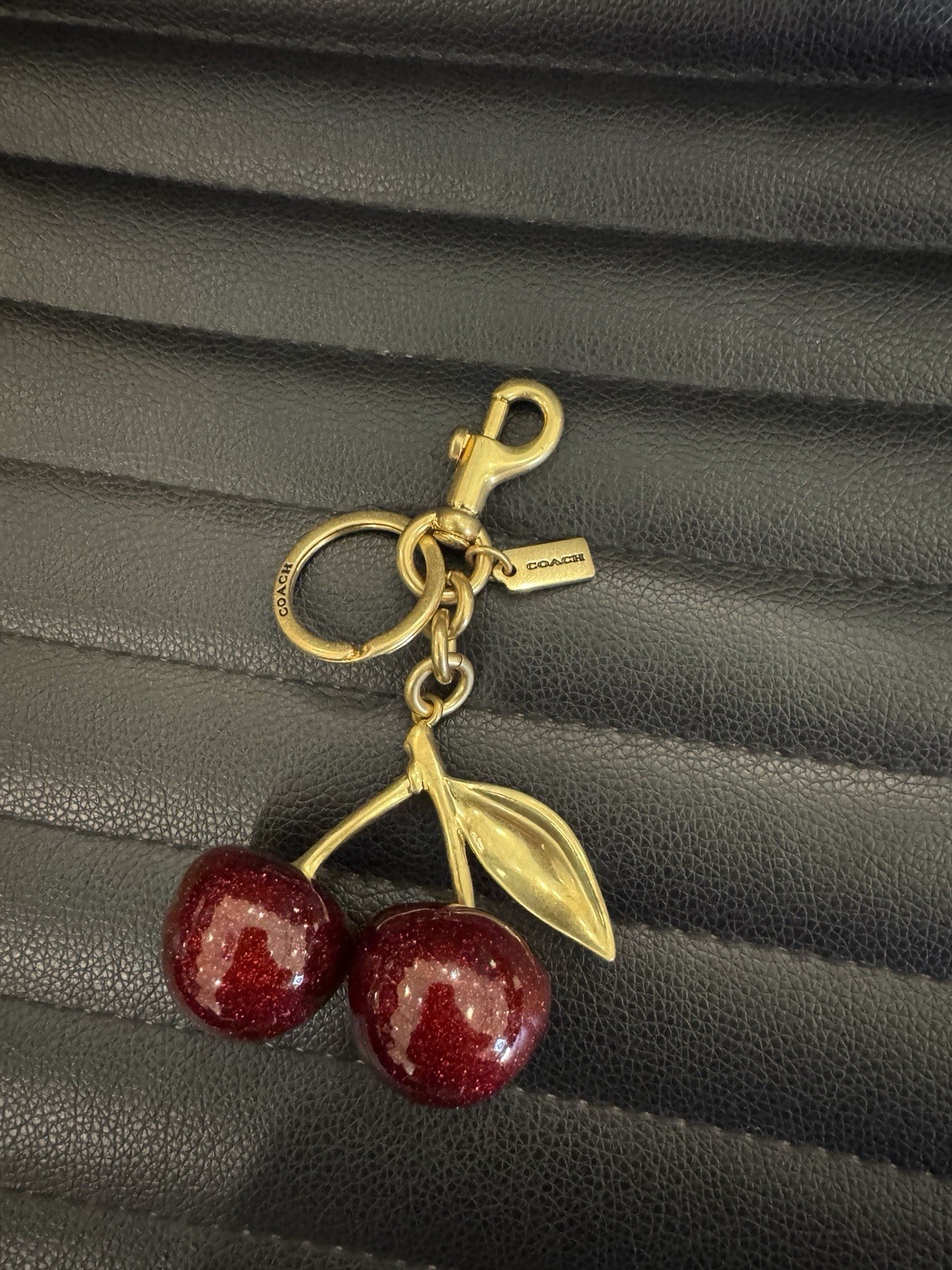 Coach Cherry Bag Charm Keychain Resin Metal Brass, Marron,HALF PRICE Liquidation