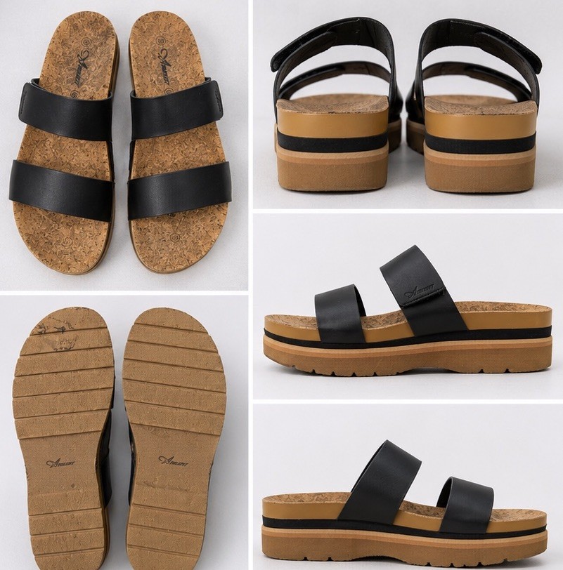 Amalfi Black Leather Double Strap Platform Slide Sandals Women’s Size 10