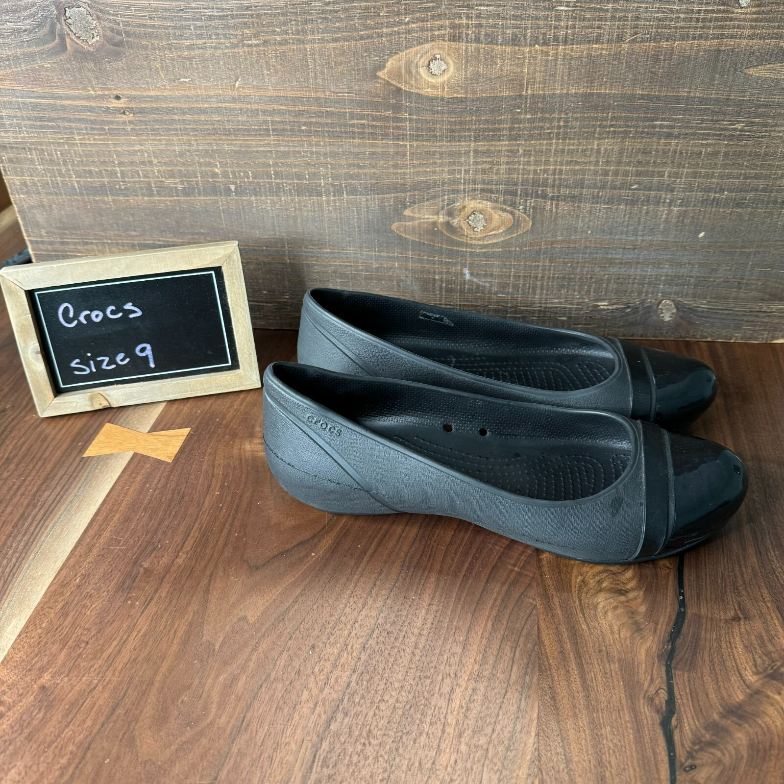 Womens Crocs Black Comfort Cap Toe Ballet Flats Shoes Slip On Size 9 M GUC