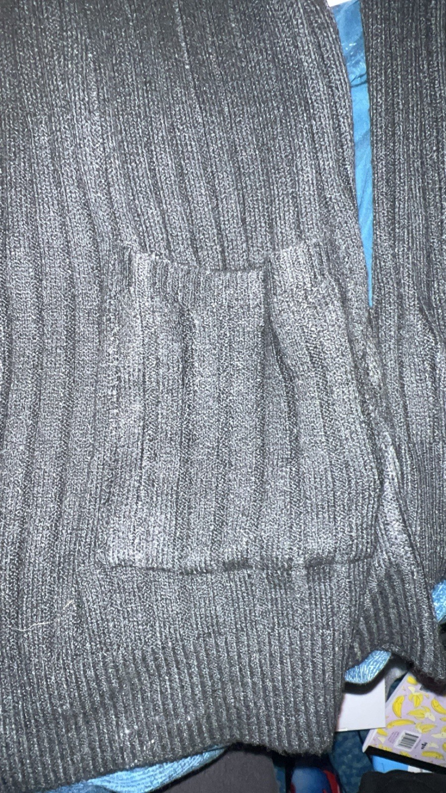 Glamor Fame Women’s XL Black Rib-Knit Hooded Open Front Pocket Cardigan Sweater