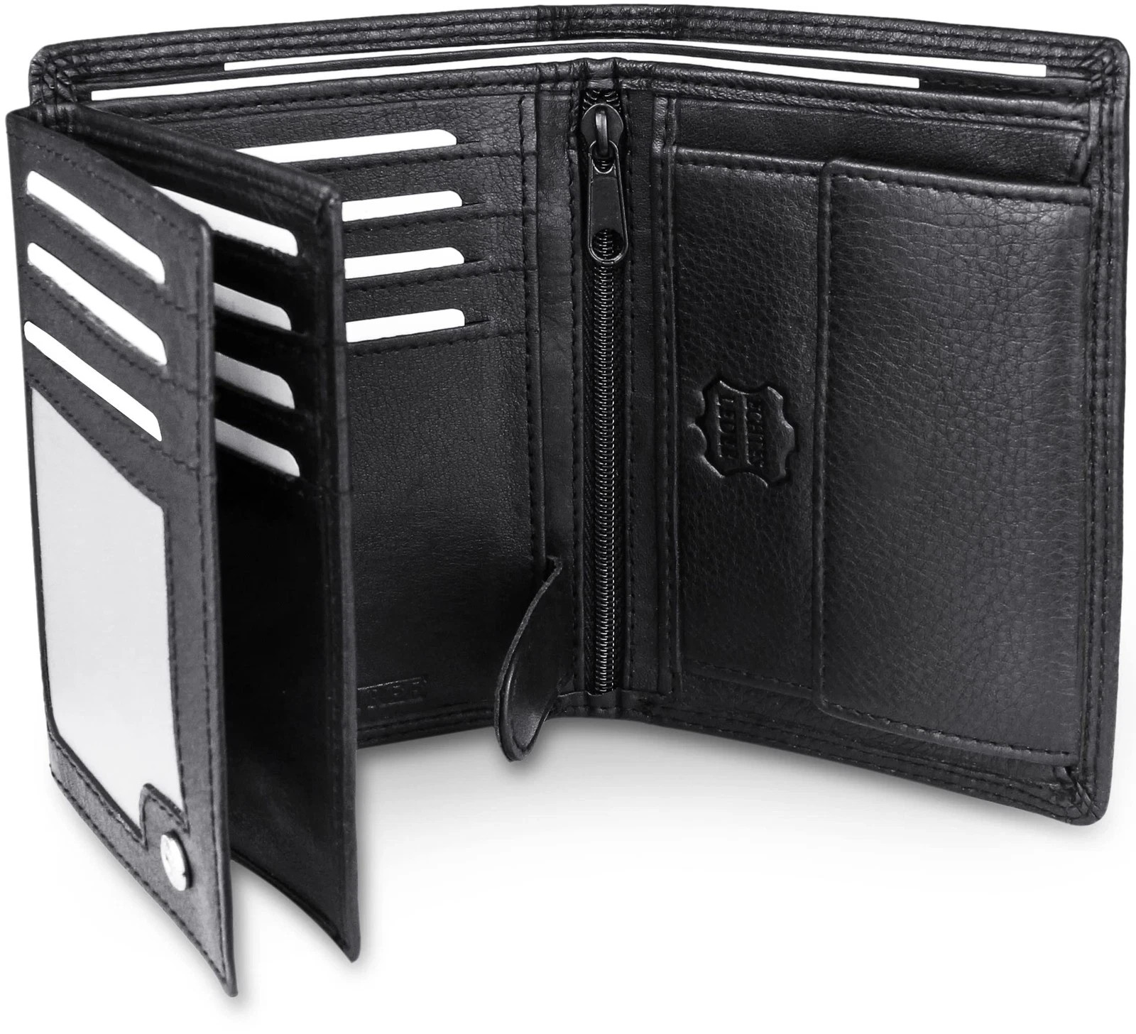 Men’s Trifold Nappa Leather Wallet, 15 Card Slots, RFID Black