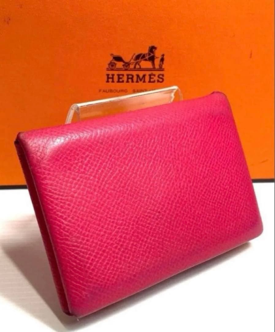 HERMES Calvi Duo Card Case Business Card Holder Leather with Box