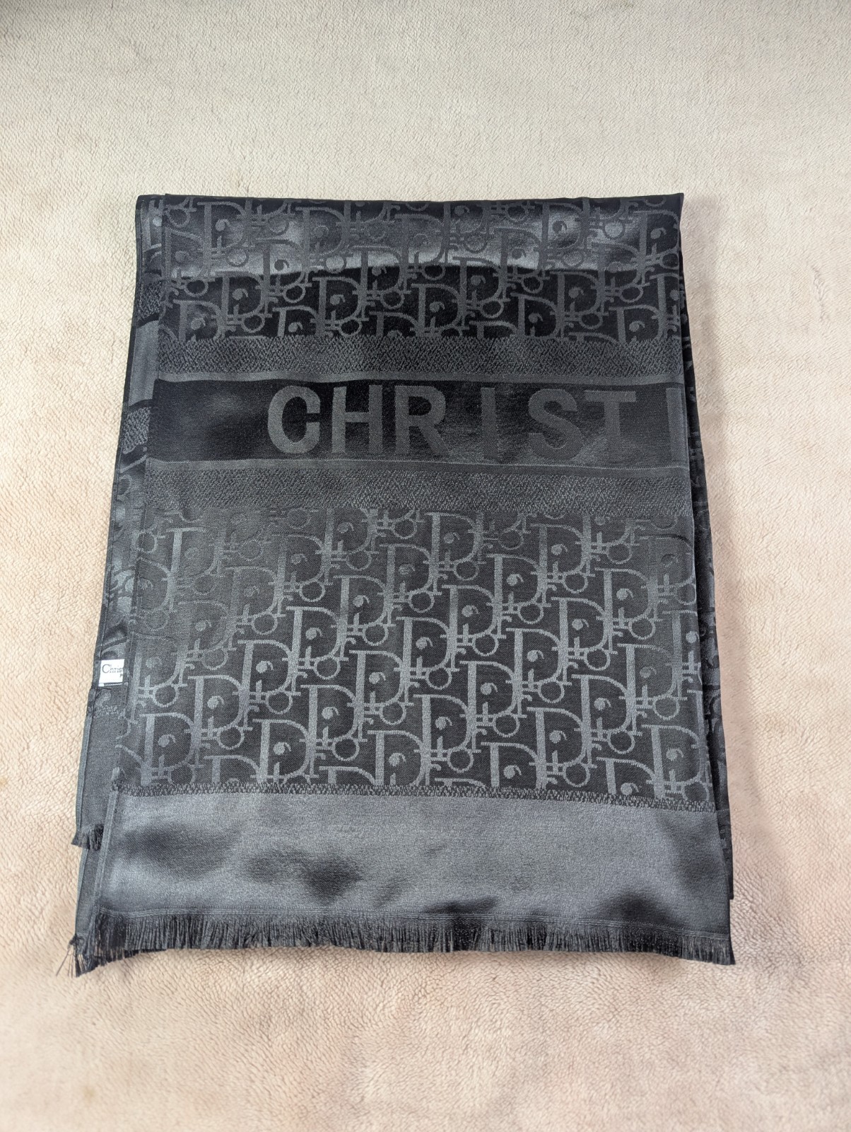 Auth Dior Scarf Shawl Stole Wrap 65% Cashmere 35% Silk Black Used