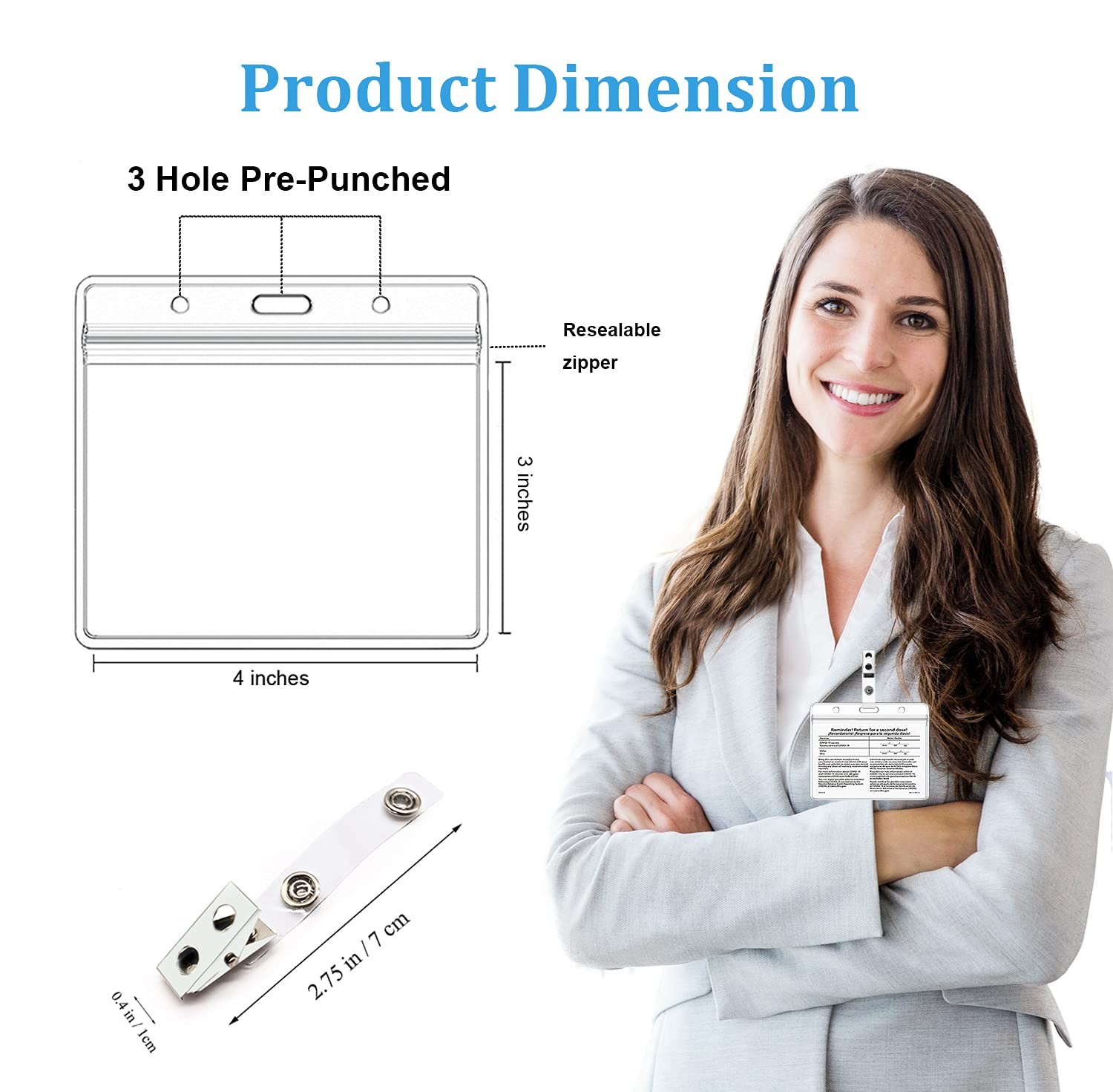 5 Pack Card Protector with Metal Clips 43 Inches Health ID Card Clear Plastic Ho