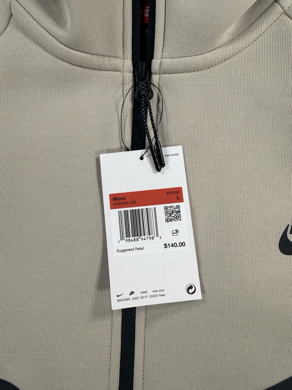 Nike Tech Fleece Full Zip Windrunner Hoodie Jacket Beige/Cream Mens Size Large