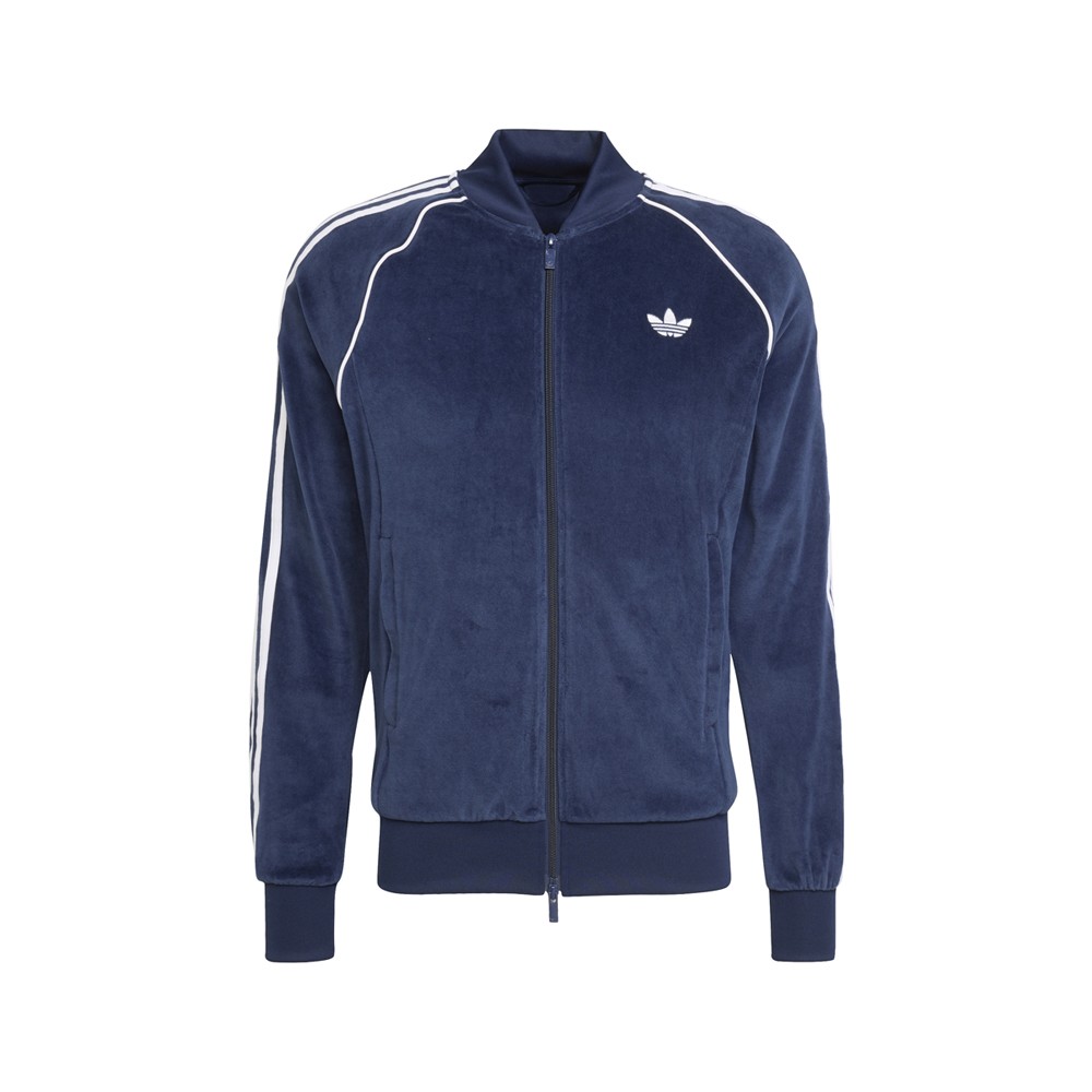 adidas Sst Adicolor Velour Full Zip Track Jacket Mens Blue Casual Athletic Outer