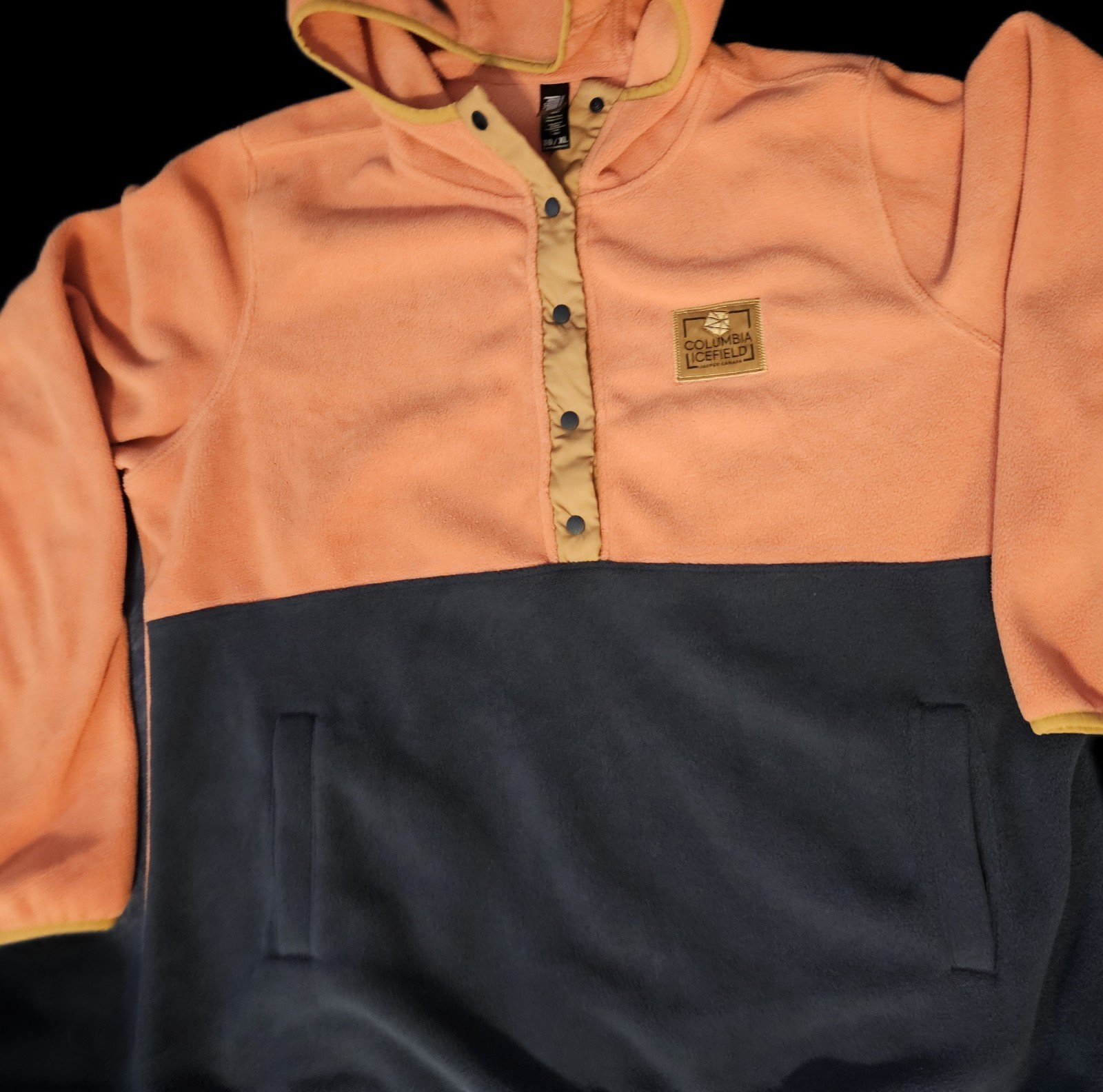 Columbia Icefield CA Orange & Charcoal Gray Fleece Hoodie Snap-button Pocket XL