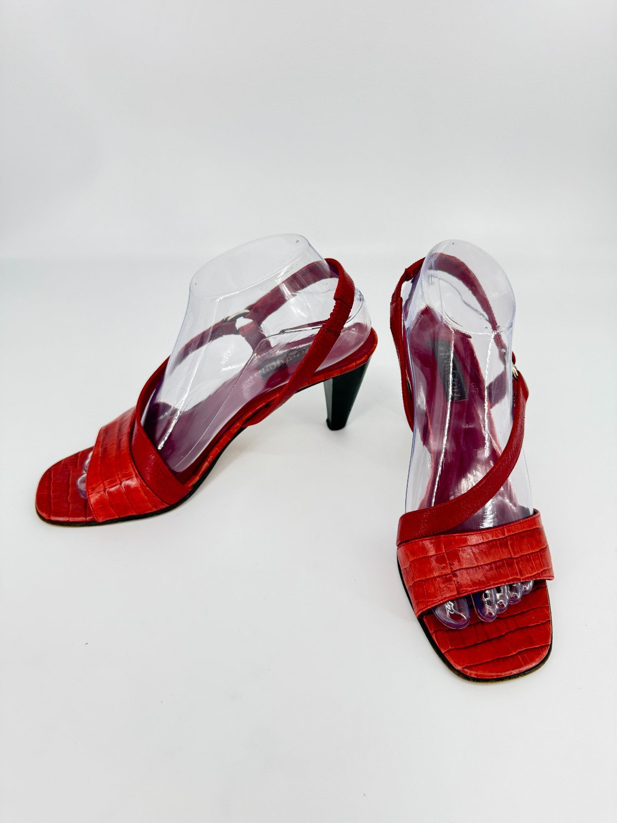 Brighton Rhodes Red Leather Heels Womens 9M Made In Italy Croc Emboss Slingback
