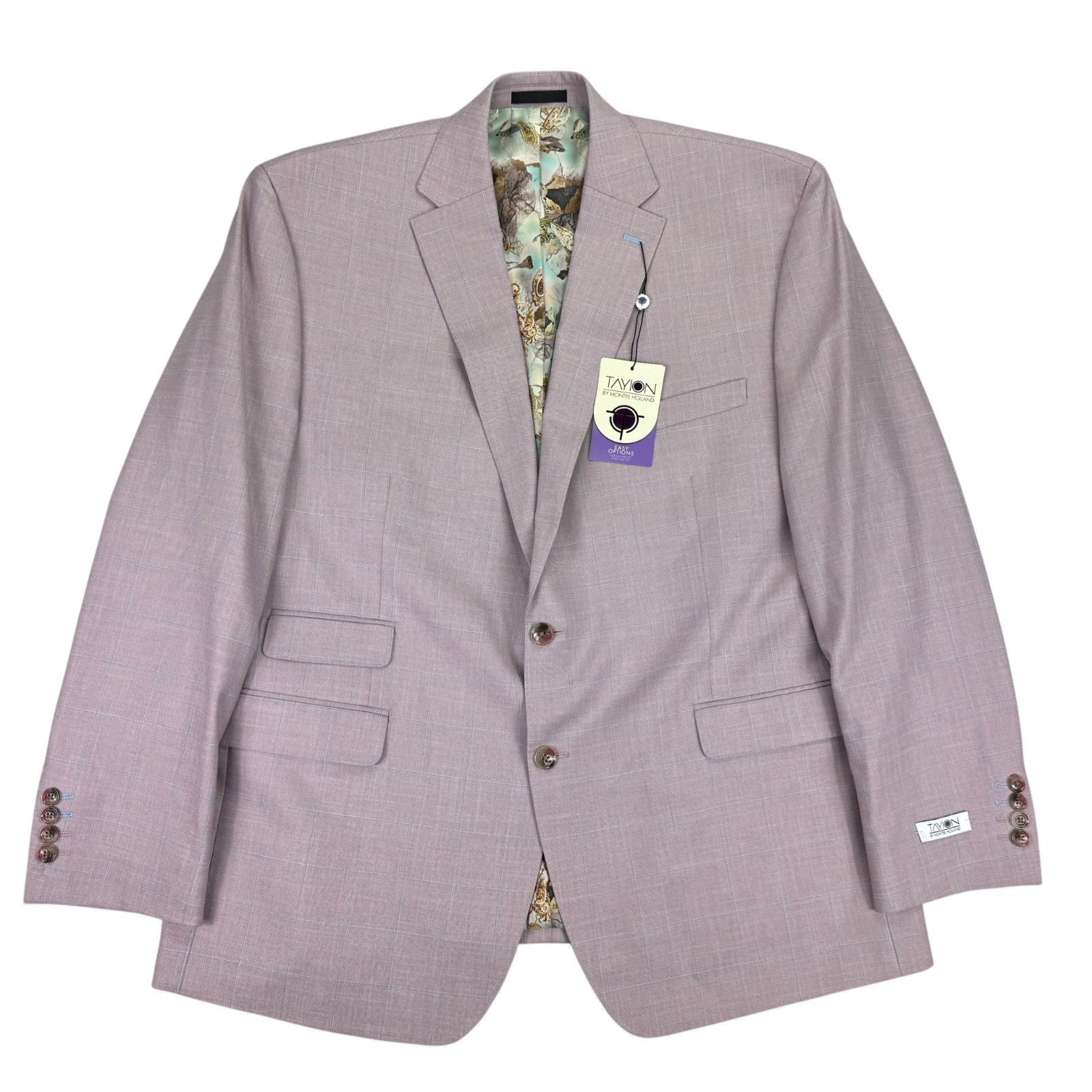 Tayion Mens Agordy Regular Fit Windowpane Suit Jacket Pink Blue 46R