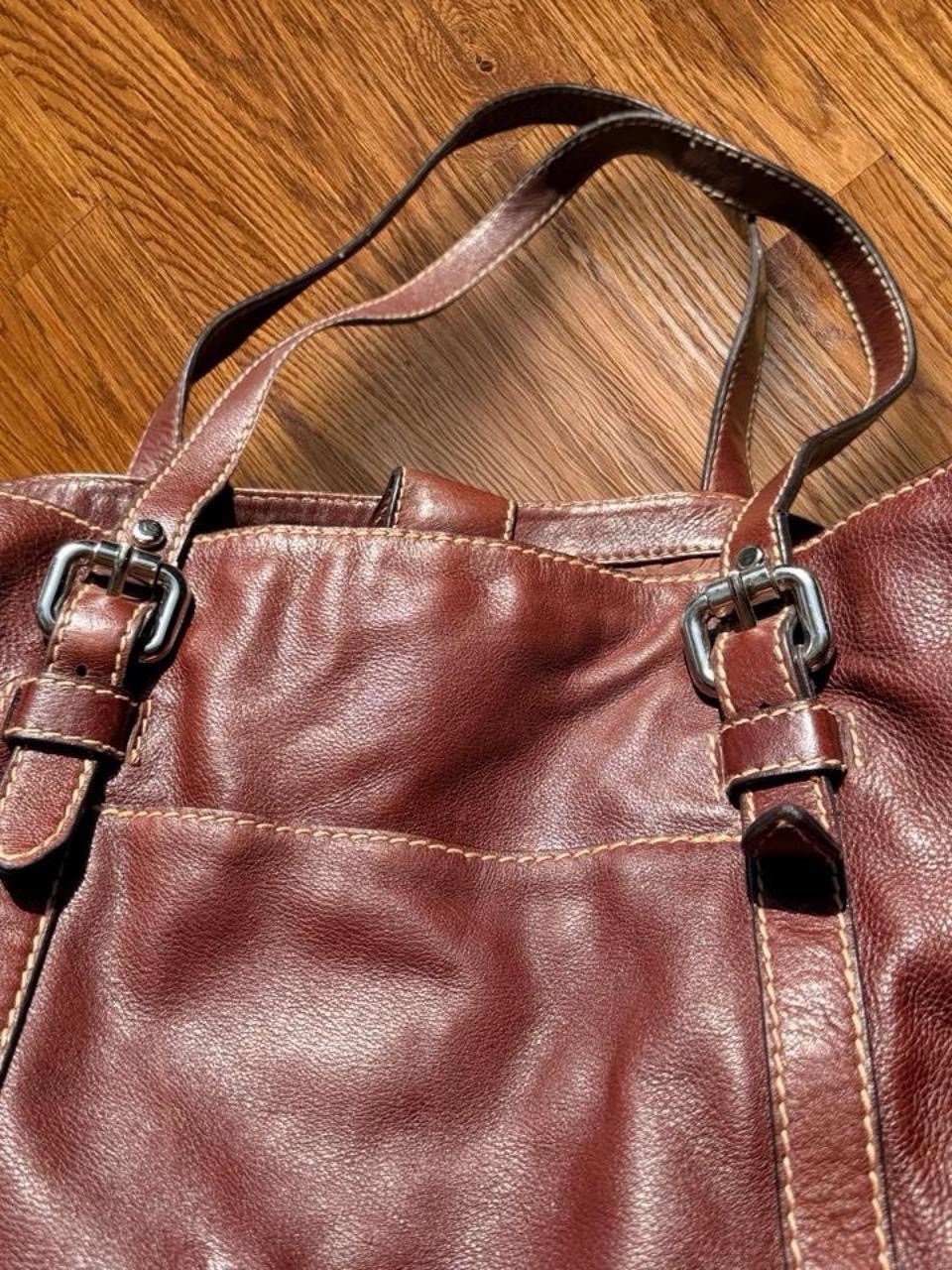 Fossil Women’s Brown Tote Bag Double Handles Snap Closure Buckle, Lined
