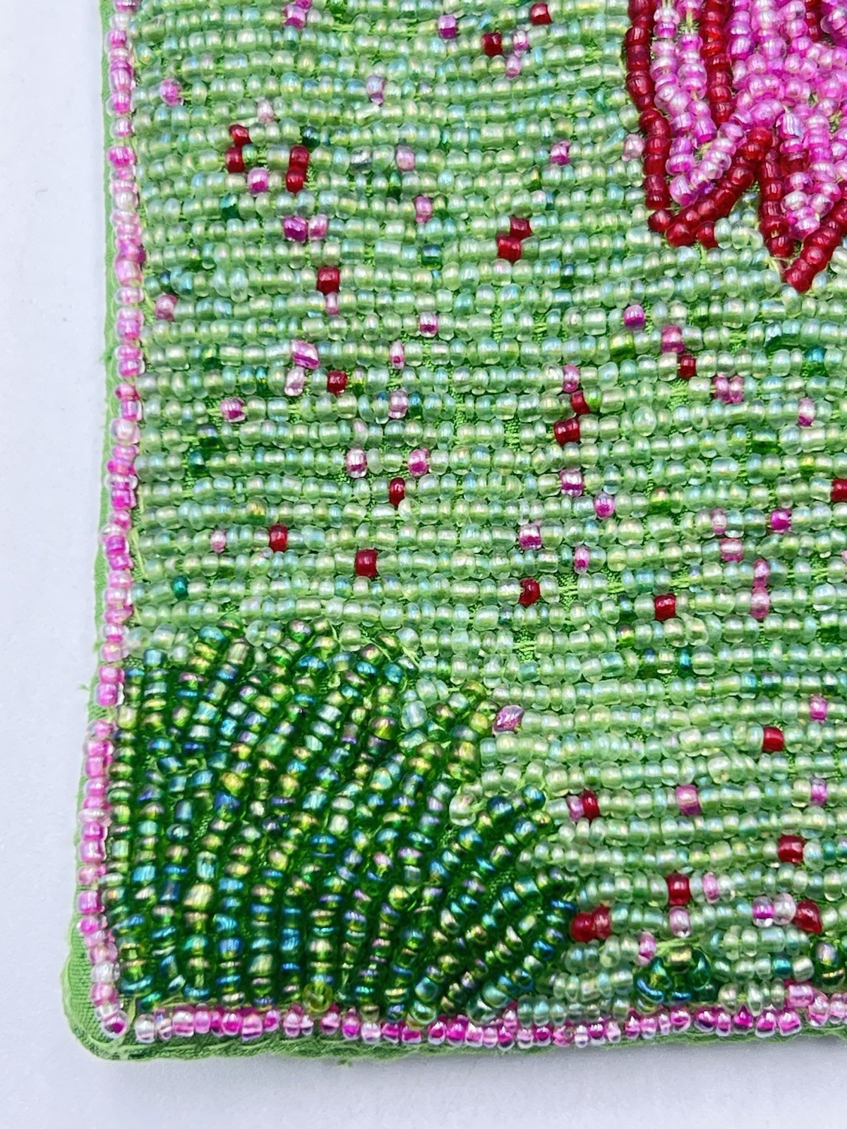 Bamboo Trading Flamingo Beaded Cross Body Handbag Purse Corded Strap Pink Green