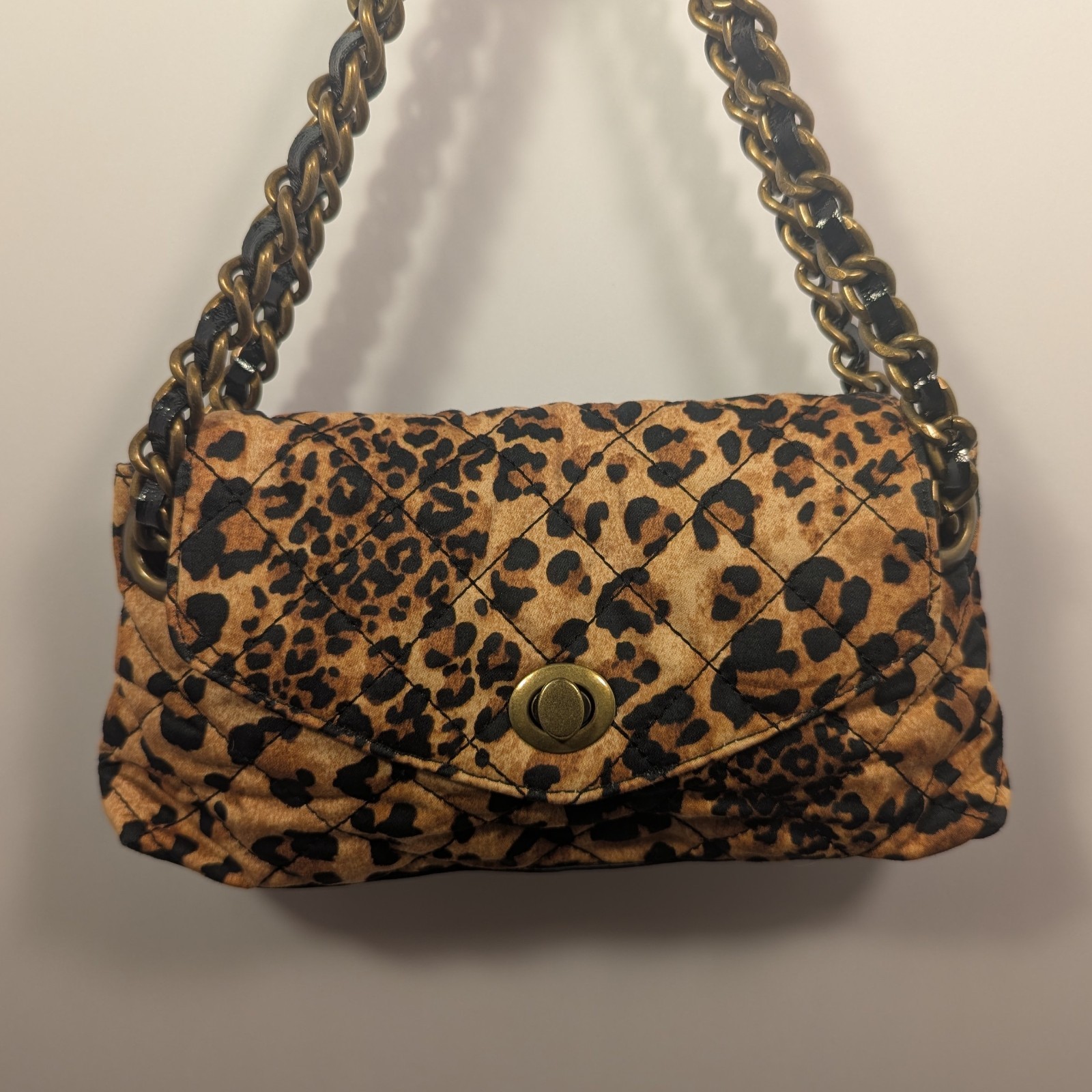 Designer Talbots Leopard Print Quilted Shoulder Bag Chain with Leather Straps