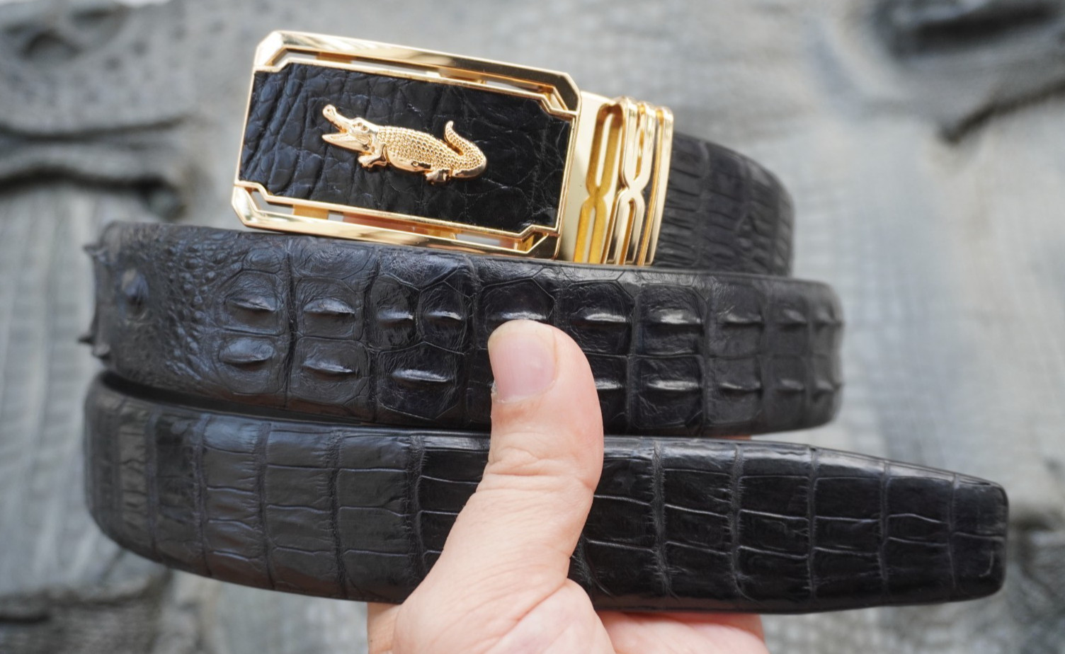 Black Real CROCODILE Hornback LEATHER Skin Men’s Belt -W 1.3 inch # Q41